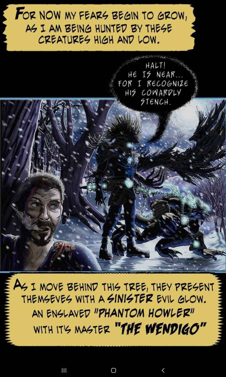 ArtproStudio's tweet photo. This is a Wendigo named "Lockdown", he well chase and capture those in debted to his mistress. He also has command over all Phantom Howlers as permitted by her. 
#Horror #Wendigo #manifestation #comicpanel #dark #comics #indiecomics #fantasycomics https://t.co/O7yqk9mgPU