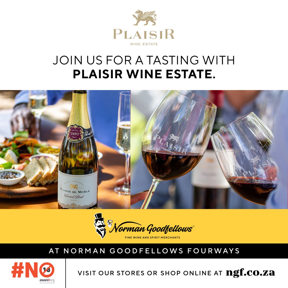 Join us for an exclusive wine tasting with <a href="/PlaisirEstate/">Plaisir</a> at the NGF Fourways store. 

Enjoy an evening savouring some of the finest offerings from this celebrated winery.

11 April 2023
NGF Fourways
17:30–20:00

Space is limited. Book now: bit.ly/3JpqZ3V