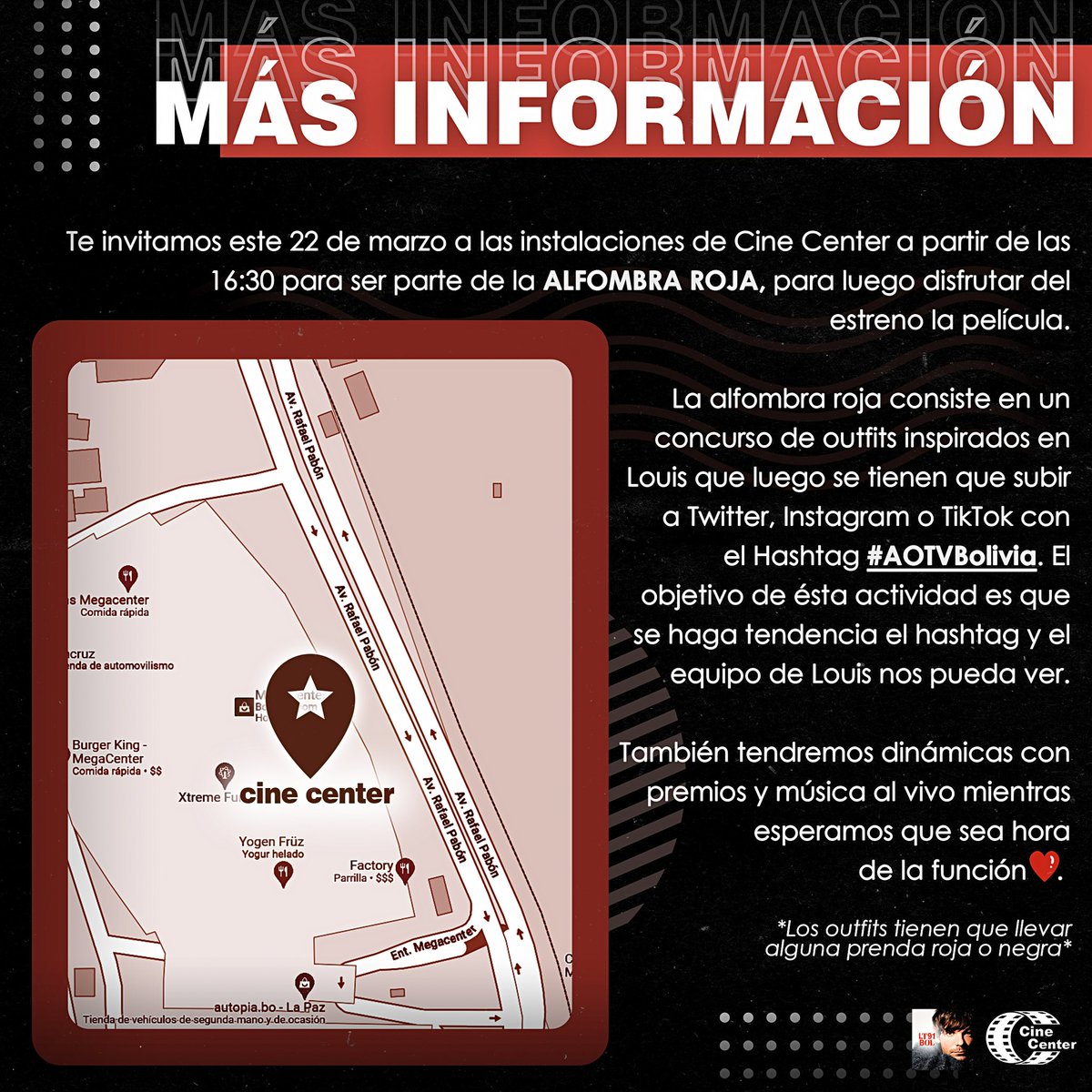 LouisT91Bolivia's tweet photo. LOUIES DE LA PAZ !

¡Es hoy! Por fin llegó el día de la Premier y queríamos recordarles la invitación a disfrutar de la alfombra roja, y otras actividades que organizamos con Cine Center LPZ! Asegúrense de llegar temprano 🫶 https://t.co/C3ymCE4U0a