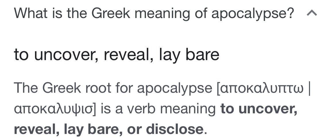 BigDaugherty's tweet photo. So many terms have been intentionally re-branded so we'd fear them and not be aware when they are happening.  We are indeed in the middle of a great &amp; glorious "apocalypse". https://t.co/Bx0nhpbhW9