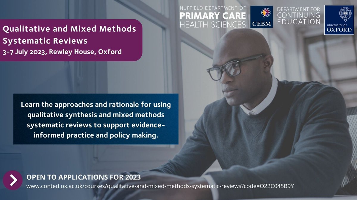 #Researchers often have complex queries that cannot be answered with quantitative data alone. They must also consider experiences & behaviour, explained with #qualitativesynthesis. Explore this approach with our NEW, expert-led training course for 2023: bit.ly/3bWRbFK