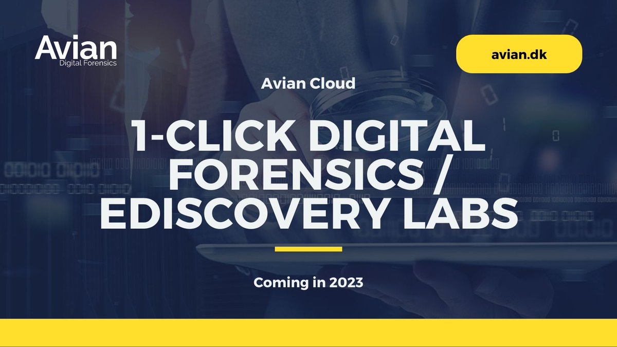avian_digital's tweet image. Stay updated on Avian Cloud, sign up to be invited to the first mover program. 

Follow the link bit.ly/3Twz0Zv

#ediscovery #forensicslab #cloudlab #investigations #aviandigitalforensics #cybersecurity #cyber #relativity #nuix #magnetforensics