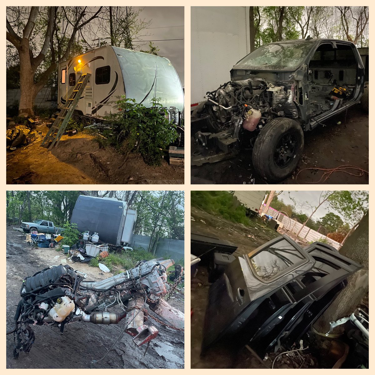 Overnight, while responding to a separate call in the Aldine area, @HCSOTexas deputies sighted some suspicious activity and determined the site was being used as a chop shop. @HCSO_SID responded to assist with the investigation: 2 stolen RV’s, 2 stolen trucks, a