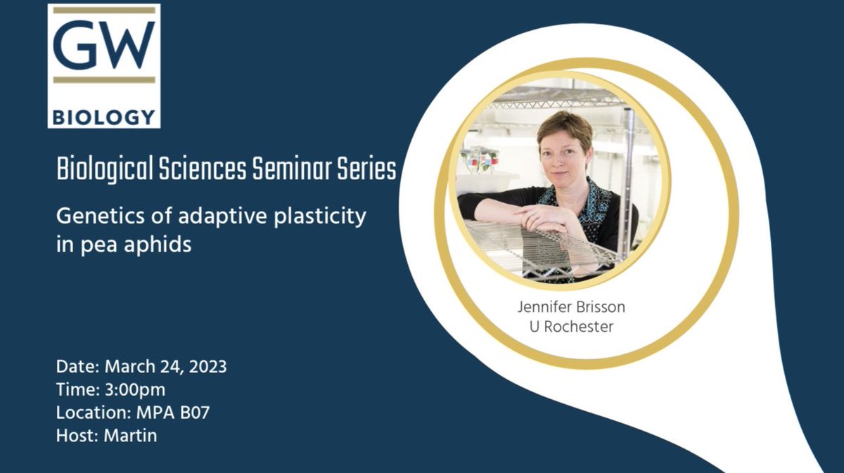 The next seminar of our Biology Department Seminar Series is this Friday, March 24th at 3pm in MPA B07 with Jennifer Brisson! Following the seminar will be a BYOC (Bring Your Own Cup) wine and cheese event!
#gwccas <a href="/gwucolumbian/">GW Arts & Sciences</a> #biology #gwu #studentlife #studentresearch #stem