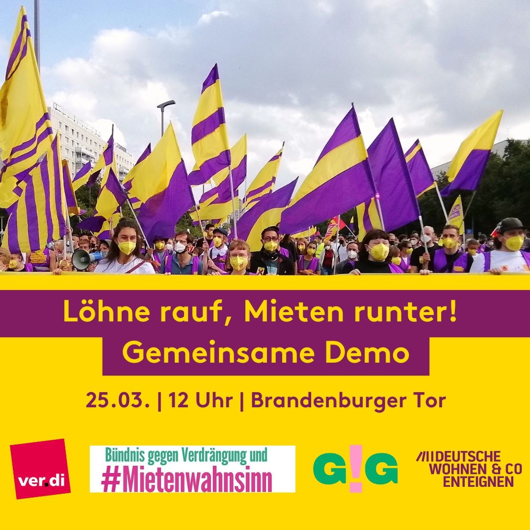 Kommt zur Demo am 25. März und zeigt euch solidarisch mit dem Streik für faire Löhne. ✊

Im Block mit <a href="/MietenwahnsinnB/">#Mietenwahnsinn-Bündnis</a> fordern wir gemeinsam: Löhne rauf, Mieten runter! 📢