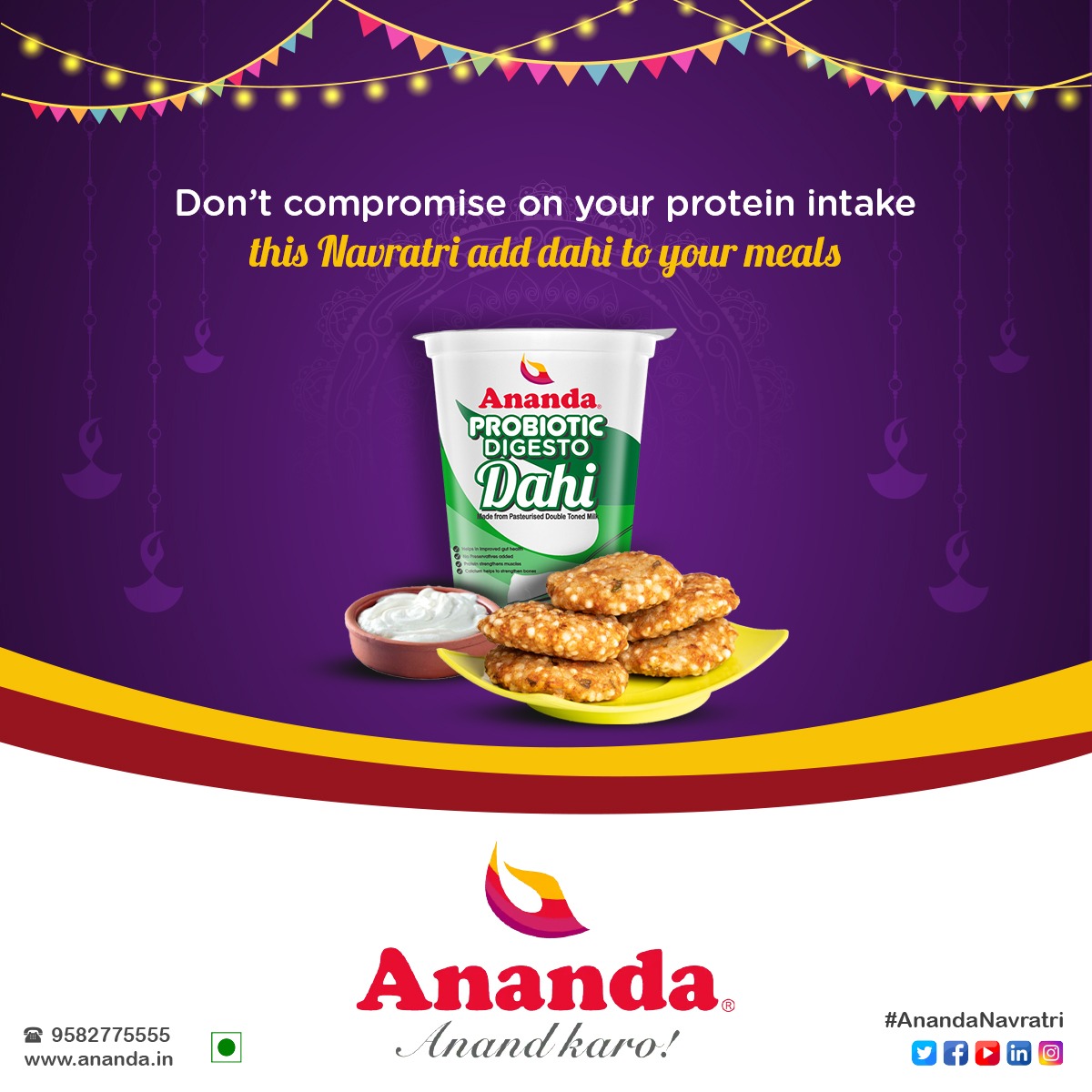 AnandaDairy's tweet photo. Take Ananda's Dahi with your Navratri meals and boost your protein intake.
#Ananda #AnandKaro #AnandaDahi #ChaitraNavratri2023 #navratri2023 #healthyfood #dairyproducts #curdbenefits https://t.co/wsL4UDClKh