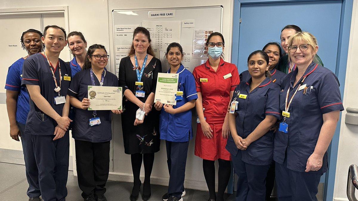 Congratulations to Aiswarya for becoming our harm-free care steward on Tudor ward. And well done to Tudor ward for promoting pressure-ulcer prevention with 70 days free from hospital-aquired pressure ulcer 👏🏻

<a href="/CarterTreacle/">Tracey Carter MBE</a> <a href="/guccichelle/">Michelle Hope</a> <a href="/MichelleBoot6/">MichelleBoot</a>