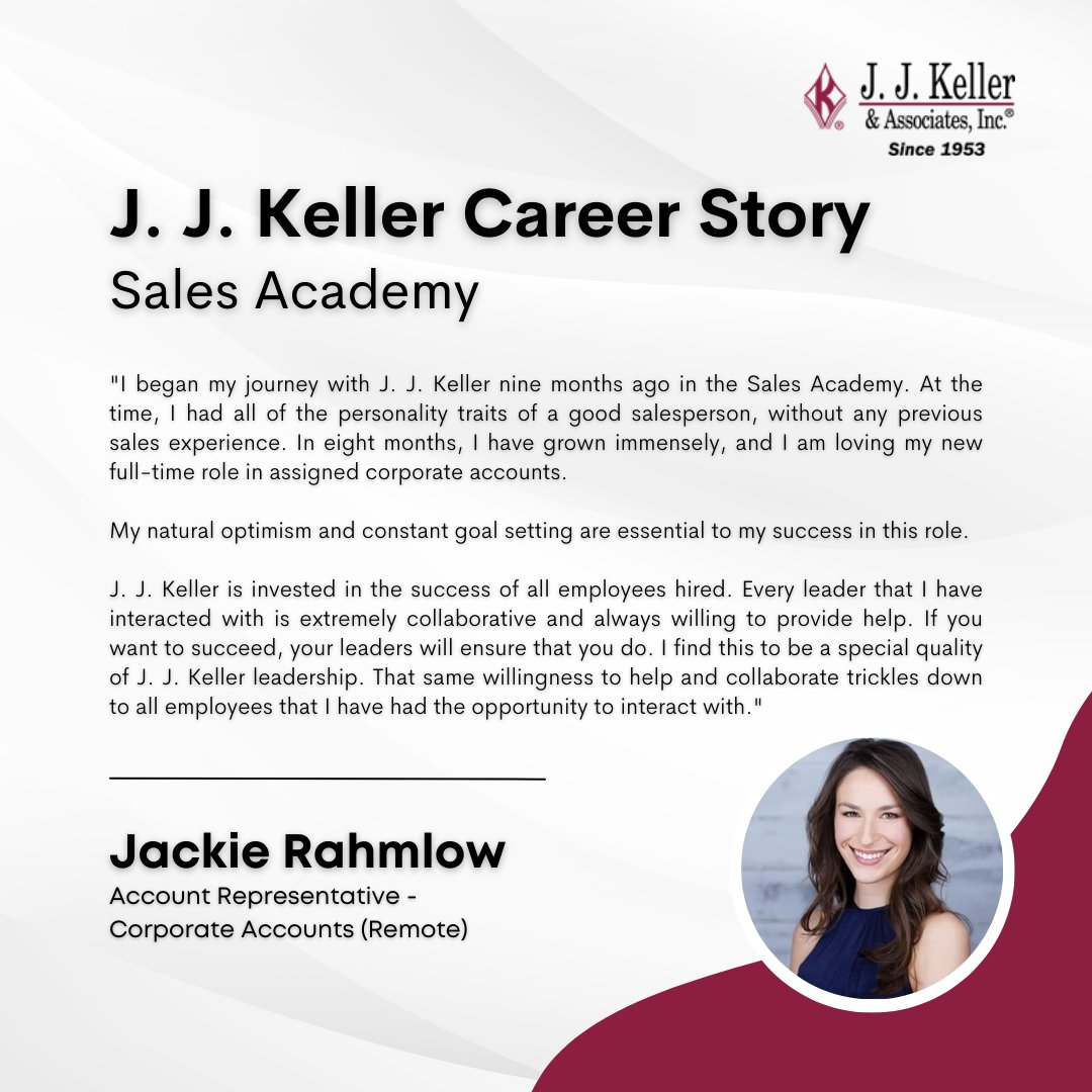 #HIRINGNOW ✨ J. J. Keller Sales Academy ✨

Click 👇 to learn more and APPLY TODAY!
jobs.jjkeller.com/go/Sales-Acade…

Work Options:  100% #remote in the US, on-site at our corporate campus in #Neenah, WI or hybrid.

#JJKellerDifference #jjksalesacademy #jjksales #gptwcertified
