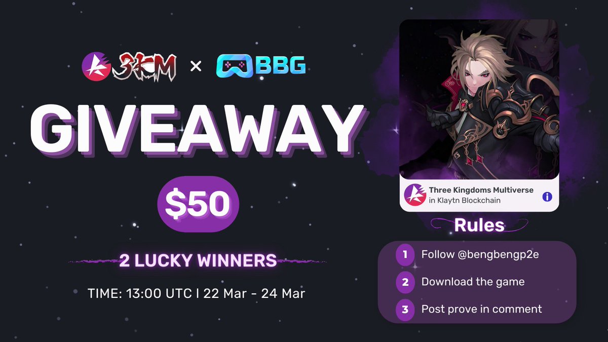 🔥 Win $50 with the exciting giveaway brought to you by <a href="/bengbengp2e/">Beng Beng Gaming</a> x <a href="/3KMOfficial/">3KM Multi-Game Platform</a>!

🏆 Prize: $50 - $25 per person

👉🏻To participate:
✅ RT &amp; Follow <a href="/bengbengp2e/">Beng Beng Gaming</a>
✅ Download on Play Store: bit.ly/40oUn11
✅ Reply with screenshot include your username