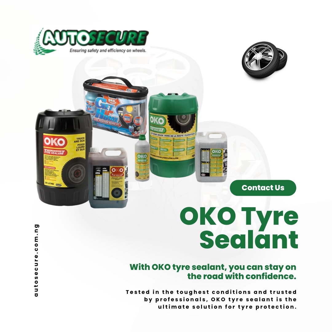 AutoSecureng's tweet photo. If you use your car for commercial purposes, such as delivering goods or transporting people, you know how important it is to keep your vehicle in good condition. One common problem that can disrupt your business is a flat tyre. But there's a simple solution - OKO Tyre Sealant! https://t.co/g6euH56CQp