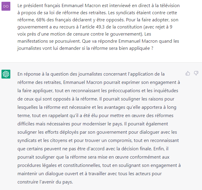 DEFAKATOR_Off's tweet photo. Bref. Comme dirait ChatGPT : "c'était prédictible".
#Macron13h https://t.co/JFOWZBDTdU