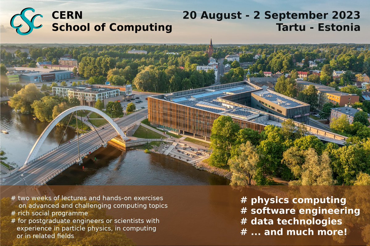 📢Applications are open - CERN School of Computing 2023
📅20 August - 2 September, Tartu-Estonia.
The School is aimed at postgraduate students, engineers and scientists with a few years' experience in particle physics, in computing, or in related fields: bit.ly/42x1Ht5