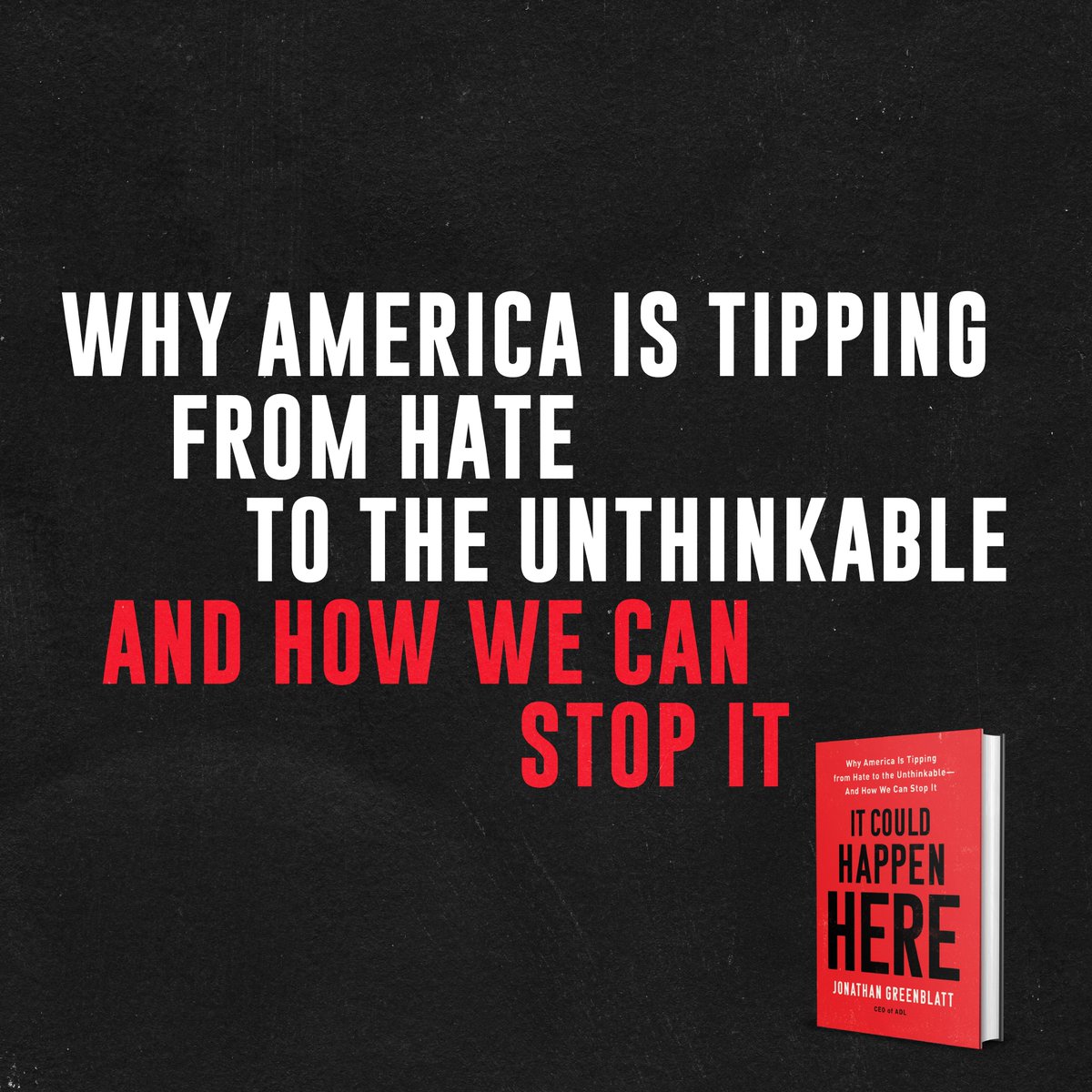 ADL_NYNJ's tweet photo. Now available in paperback - #ItCouldHappenHere by @ADL CEO @JGreenblattADL. It’s a must-read about the terrifying path America finds itself on today – and how we can strike back against #antisemitism and hate. Learn more here: https://t.co/Fv1Rc4zDfv https://t.co/qEj6Jsz3TW