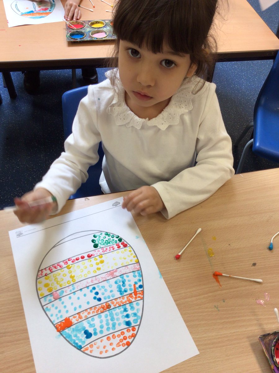 stjameswigan's tweet photo. In Reception class, we have been using cotton buds and paint to decorate some Easter egg shapes.
#ASPIRE
#STIMULATINGMINDS https://t.co/XFhKP8IiIu