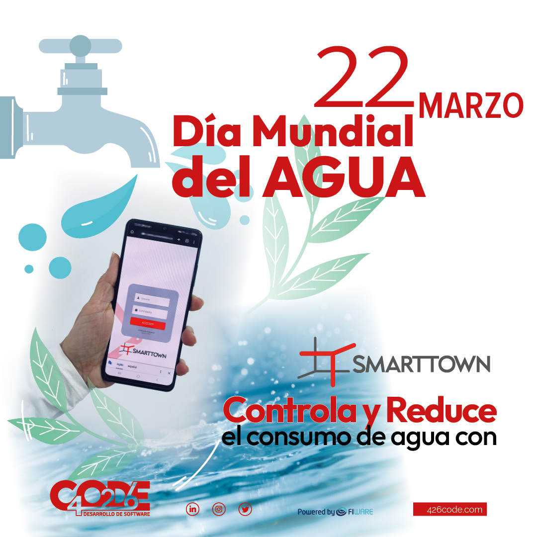 1/2 💦 #DíaMundialdelAgua 🚿💡 ¿Sabías que 🔍 SMARTTOWN 🏙️ puede ayudarte a ahorrar agua? Gracias a nuestras soluciones de gestión inteligente 🤖, podrás medir 📏 y controlar 🕹️ el consumo de agua en tiempo real ⏰ e identificar fugas