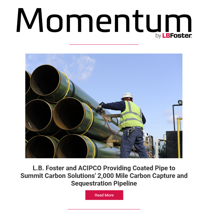 lbfostercorp's tweet photo. The latest issue of Momentum, our company newsletter is available. We highlight recent projects and news in infrastructure solutions, rail, environmental responsibility, and about our people. 

https://t.co/d0fB6EmkT1

#infrastructure #railways #environments https://t.co/QAu4DJNR1b