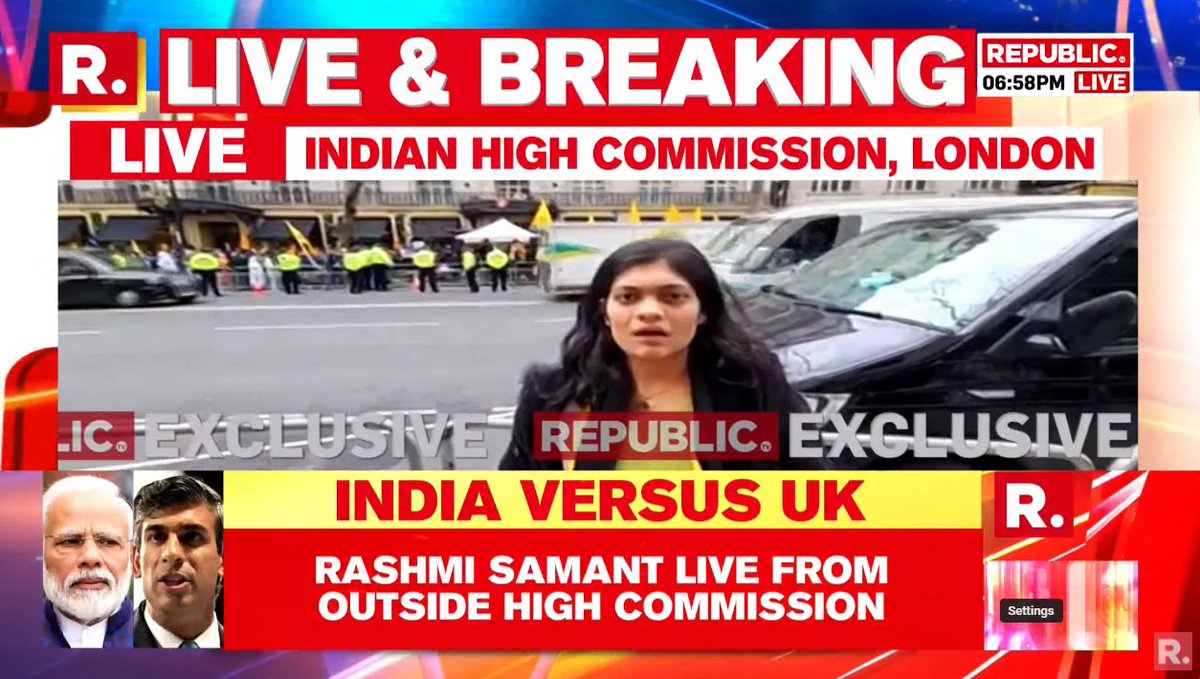 republic's tweet photo. #IndiaVsUK | Rashmi Samant #LIVE from outside Indian High Commission in London as Khalistani mob tries to provoke India again
Tune in here - https://t.co/ge3J2OVybC
#Khalistanis #RishiSunak #LondonEmbassy #IndianHighCommission https://t.co/dlJFfF5E8w