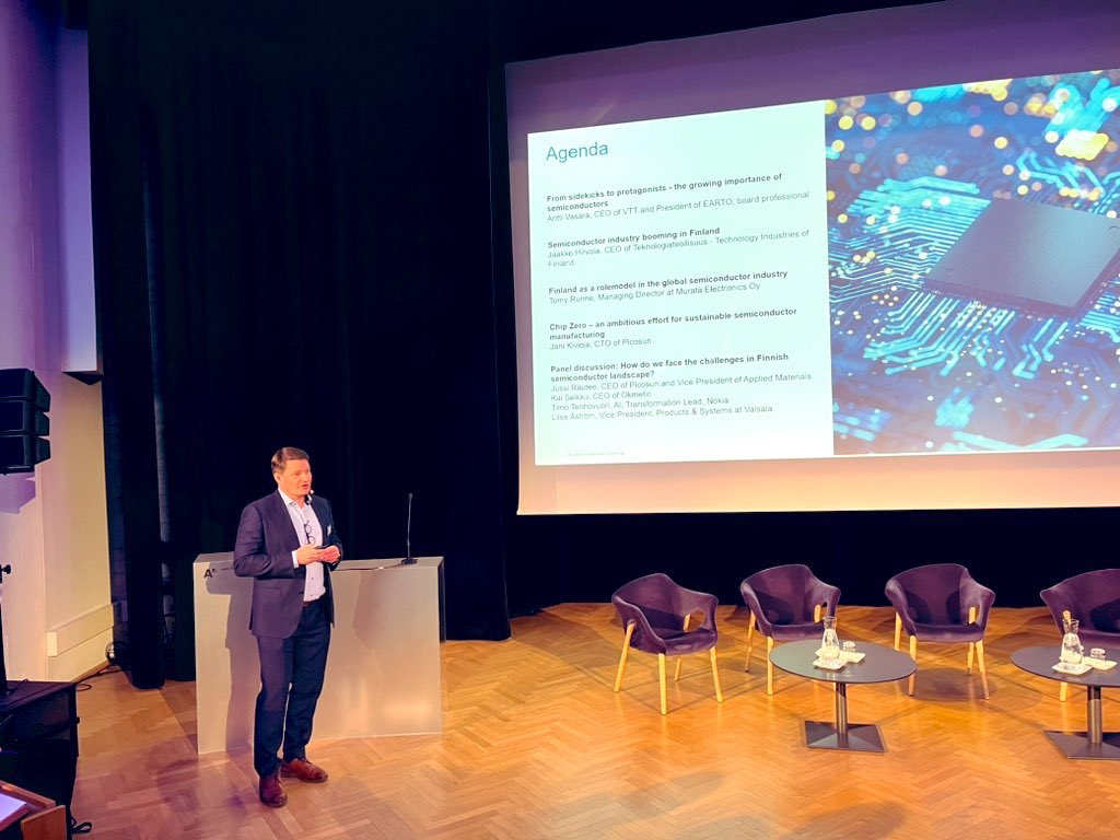 JoonasMikkila's tweet photo. There is no green transition without chips produced by the semiconductor industry. Finland has great potential to contribute more in this field, as demonstrated by @PicosunALD's #ChipZero project launched today 🌱 https://t.co/jlbbvZrwfD