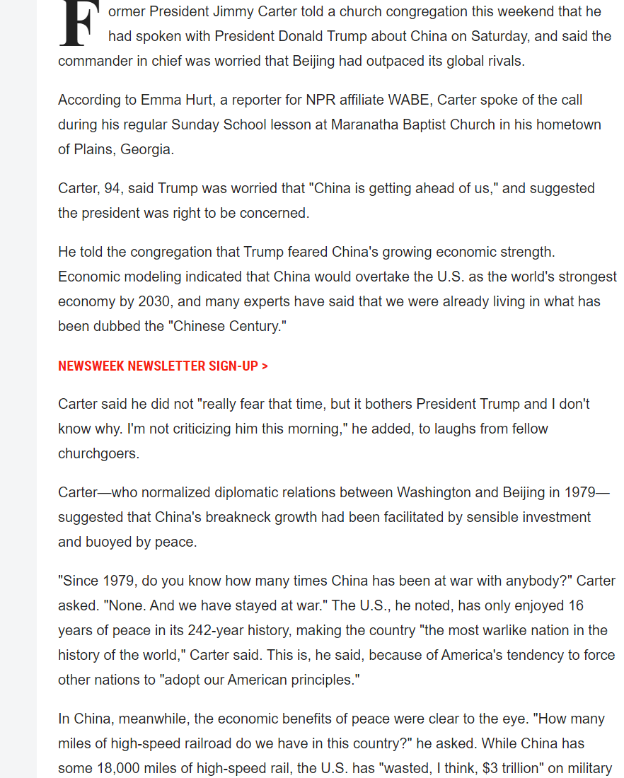 iSmartLady123's tweet photo. @POTUS #JimmyCarter:#China Has Not Wasted a Single Penny on #War.Since 1979,do U know how many times China has been at war w/ anybody?NONE.And we have stayed at war.This is because of America's tendency to #force other nations to "#adopt our American principles."https://t.co/GaNZpuaXKW. https://t.co/r0vtn5Lpqq
