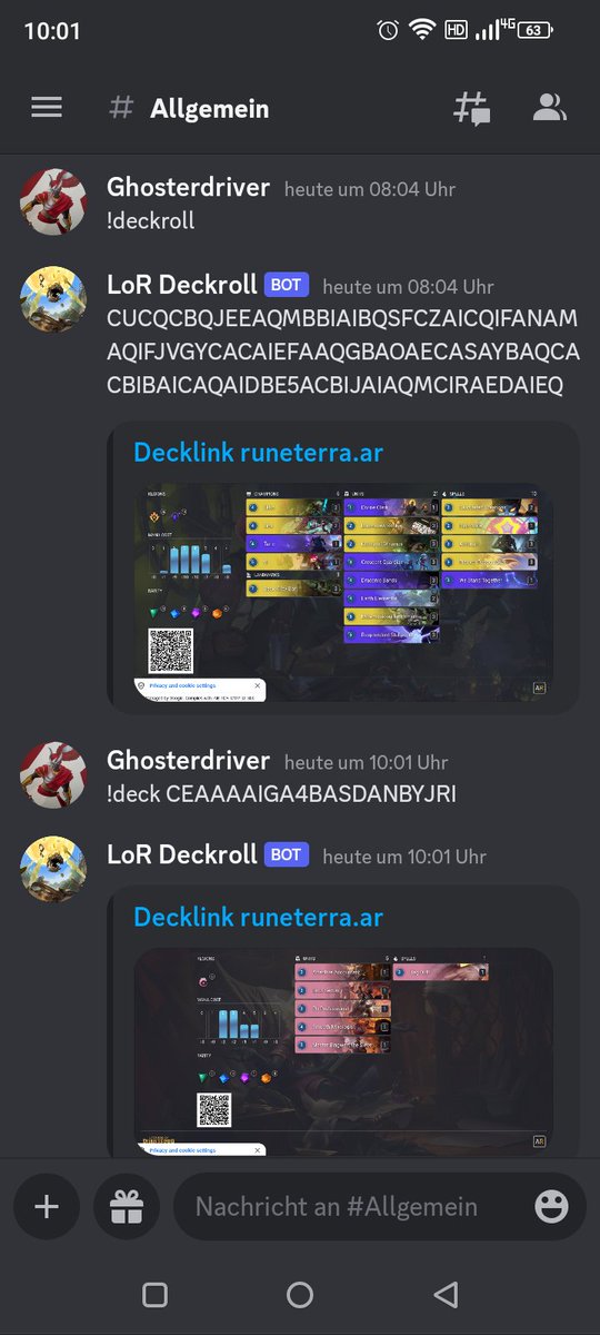 The discord bot now makes a screenshot of the deck on runeterra ar to show decks for !deck and !deckroll - I love the site and am happy to get the best deck overview in discord now :) - only downside ~15seconds wait time
