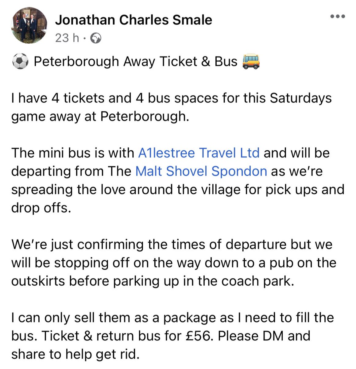 jonathansmale87's tweet photo. Hey #dcfc #dcfcfans if you got time to retweet this? I have a minibus running in Spondon and tickets available for Saturdays game due to people pulling out, ideally I would like a full mini bus to take there. RT would be great, DM if you can come along. https://t.co/vFKIHtUqCf