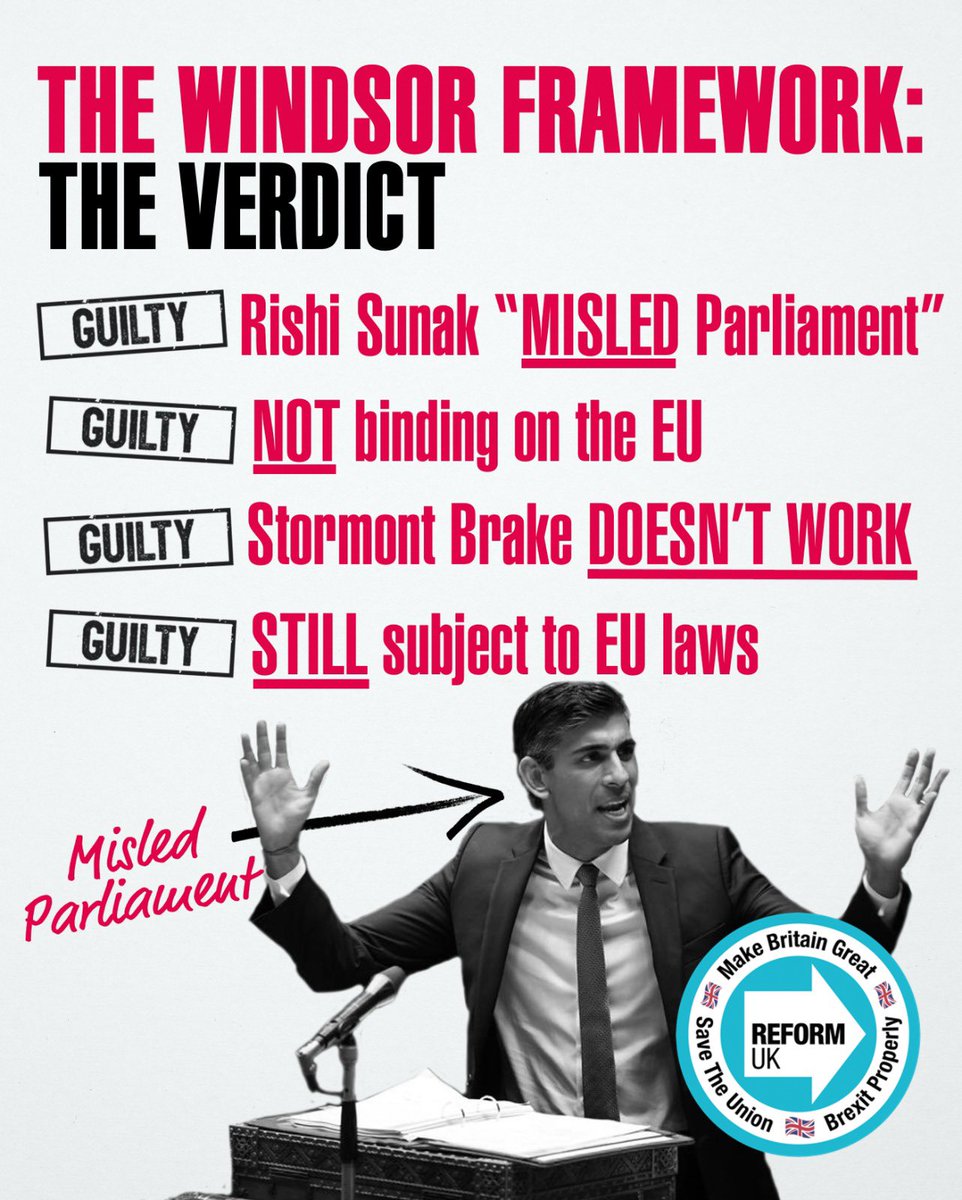 The Windsor Framework verdict?

Rishi Sunak is GUILTY.

But there is an alternative 👉 reformparty.uk