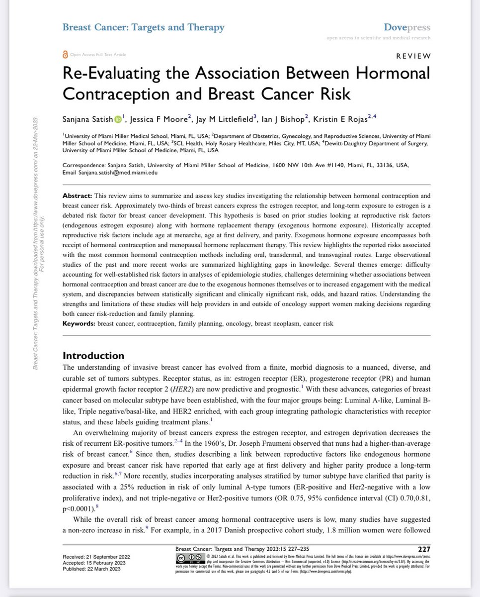 kristinrojasmd's tweet image. Check out our hot-off-the-press review outlining why we should rethink the association between #breastcancer and #contraception @umiamimedicine @UMJMHSurgery @univmiami @SylvesterCancer dovepress.com/getfile.php?fi… @SanjanaSatish5 @JessMooreMD