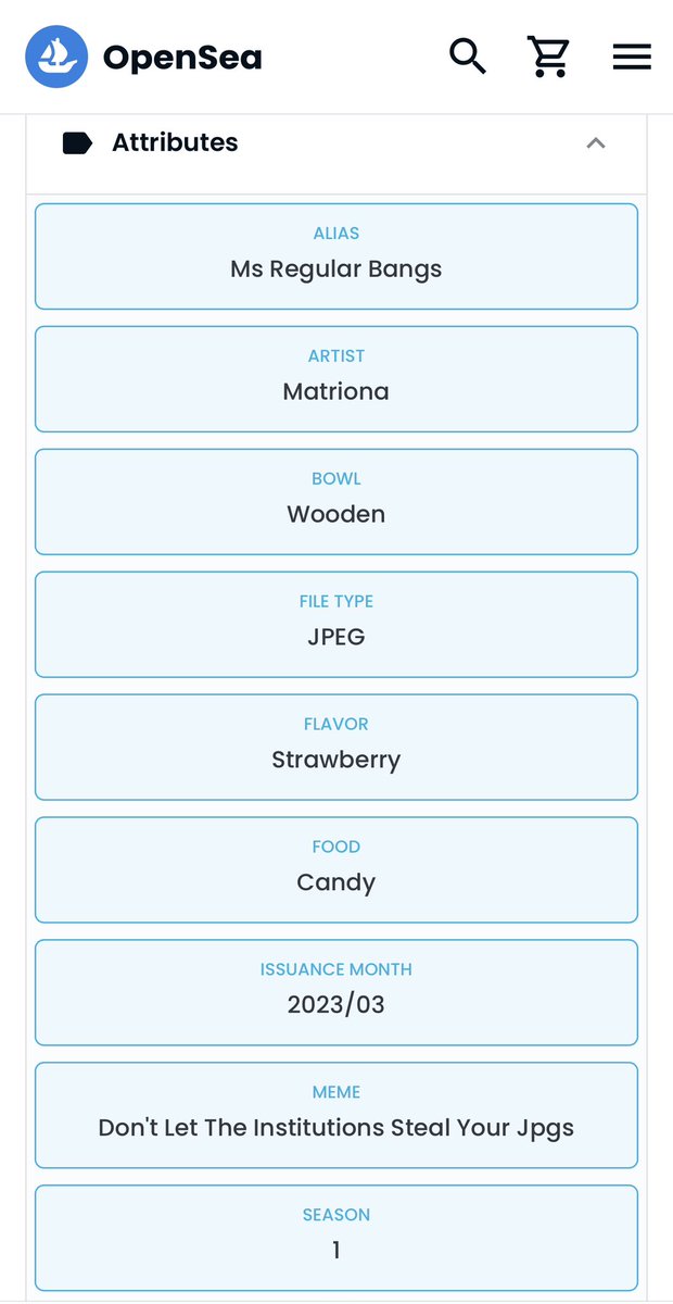 <a href="/1021Labs/">The Regular Memes by 1021</a> <a href="/matriona_fails/">matriona</a> <a href="/Regulars_NFT/">Granny</a> <a href="/regulars_meme/">Regular Meme</a> Love the traits list and very proud of myself as NFT woman who’s name has been inscribed on blockchain now not once but twice 🙌 such an honour be mentioned next to most regular creations as <a href="/wij_not/">wij.not</a> wooden bowl and <a href="/Mustard_Labs/">Mustard Labs</a> candy 🫶 meme’ing with @alienkevin1021 feels good!