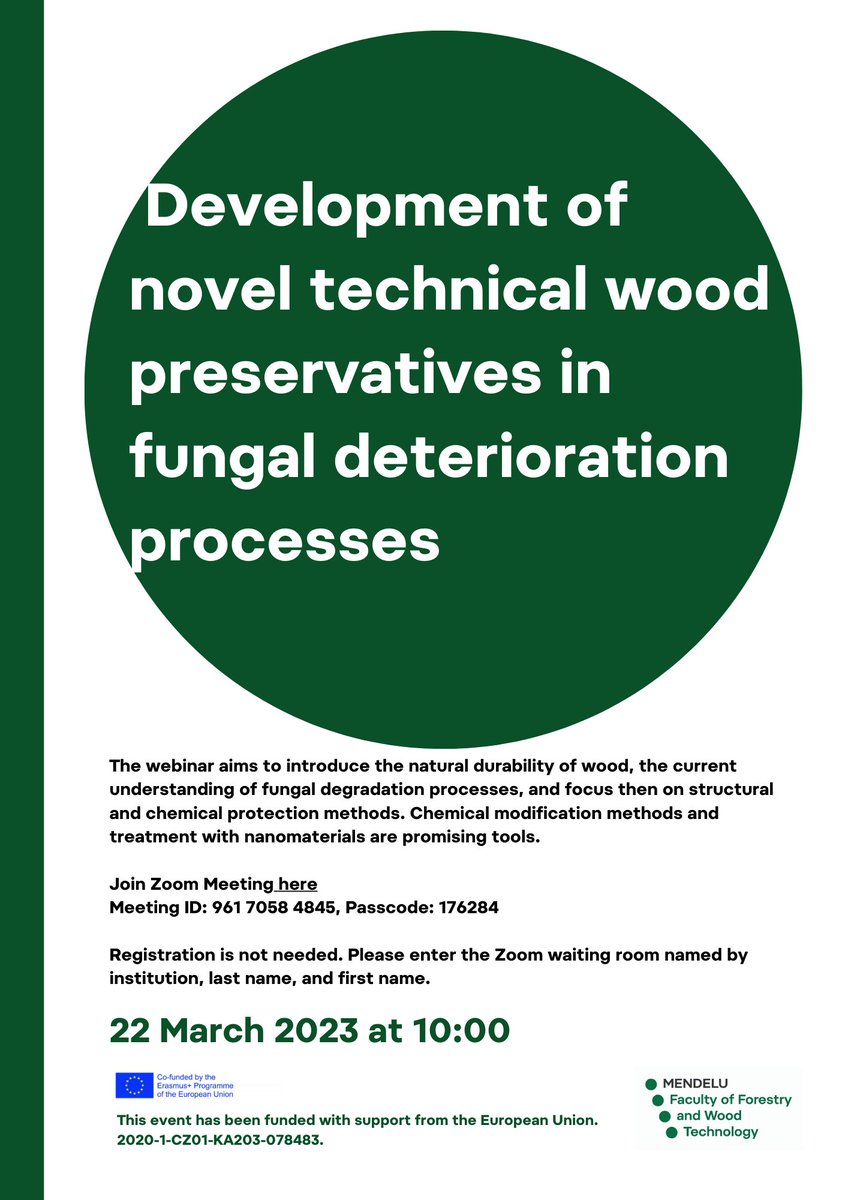 WooD__Plus's tweet photo. WooD+ #webinar focused on the Development of
novel technical #wood preservatives in #fungal #deterioration processes is just starting. It will provide participants with up-to-date information.
#erasmusplus #learning #woodplus https://t.co/10JZakpv9f