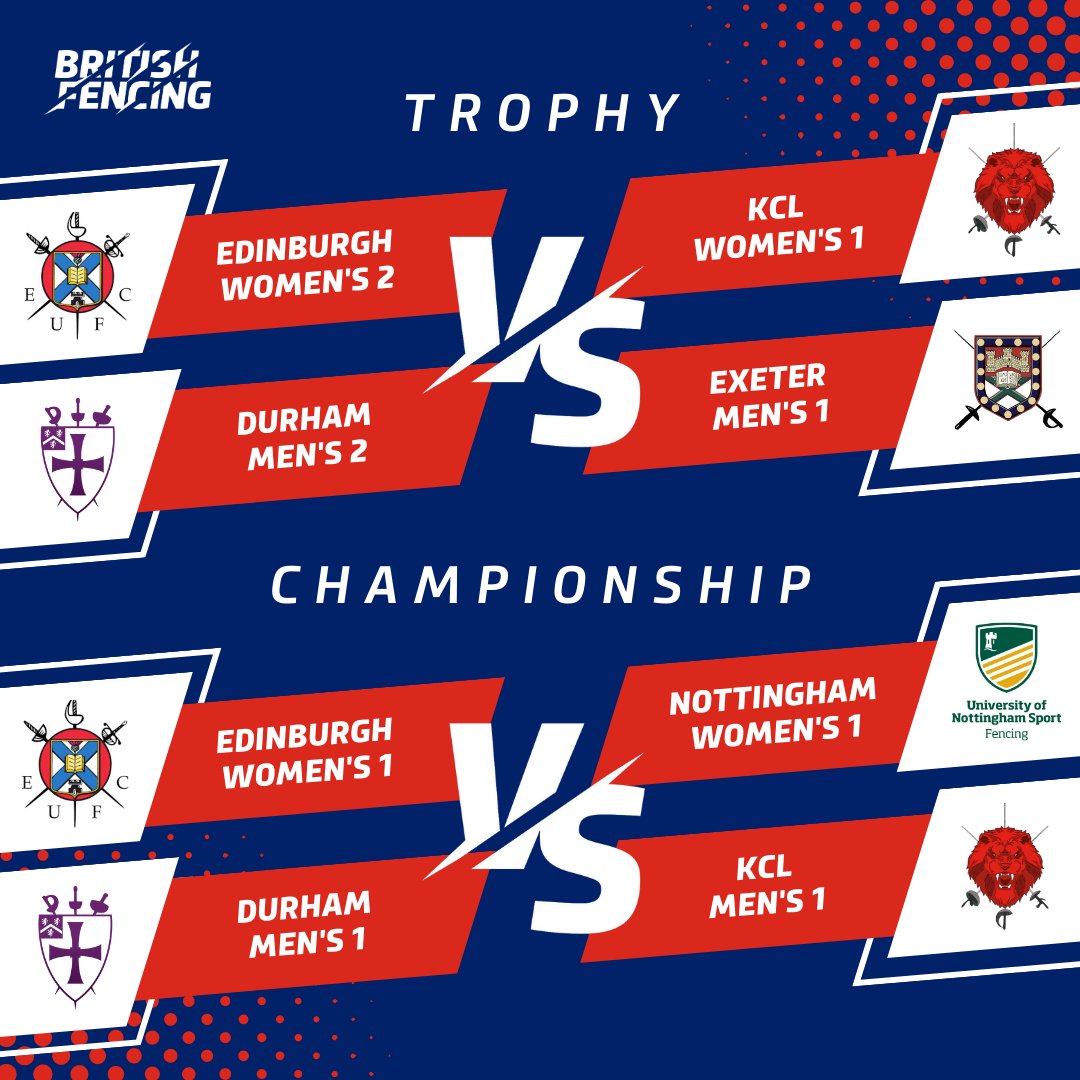 Today is #BUCSBigWednesday 2023! Here are the university teams going for gold in the National Trophy and Championship finals this year… 🏆

Well done to everyone on your hard work in making it this far – we wish you all the best of luck today!

#universityfencing <a href="/BUCSsport/">BUCS</a>