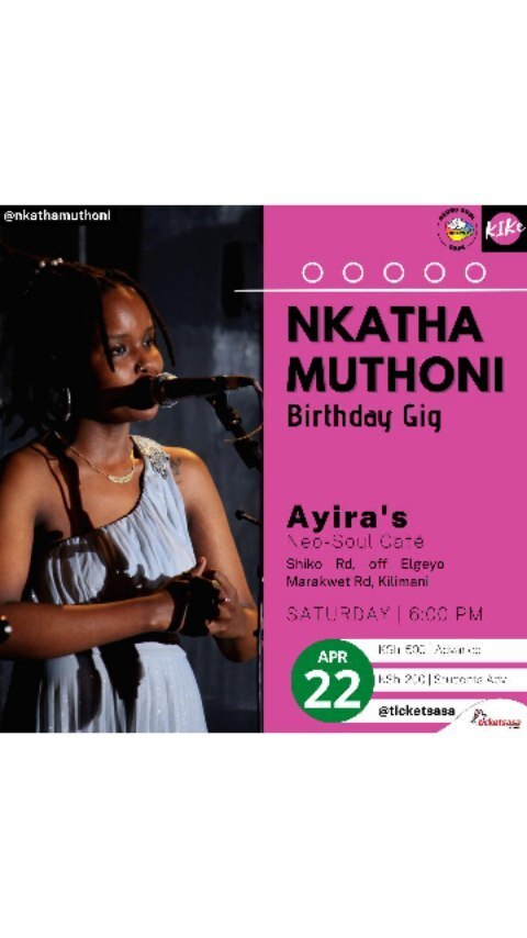 keepitke's tweet photo. NKATHA MUTHONI BIRTHDAY GIG • In what we hope will be an annual ritual, Nkatha Muthoni (@nkathamuthoni) invites us to her 25th birthday. 

"This one is special, and I'd like to share the love, laughter and lots of new (and old) music with you. I can'… https://t.co/GhgrPW9wUX https://t.co/pDCOjo8VpN