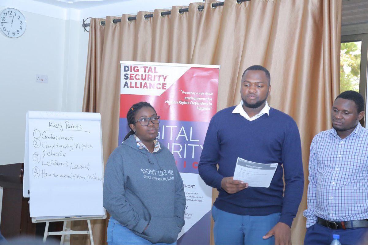 Our digital doctors of <a href="/DigiSecAlliance/">The Digital Security Alliance</a> were equipped with knowledge, technical skills and ideas by <a href="/NITAUganda1/">NITA-Uganda</a> to enable them respond to incidents faced by HRDs in the various regions in the country. #DigitalSecurityAlliance 

<a href="/freedomhouse/">Freedom House</a>