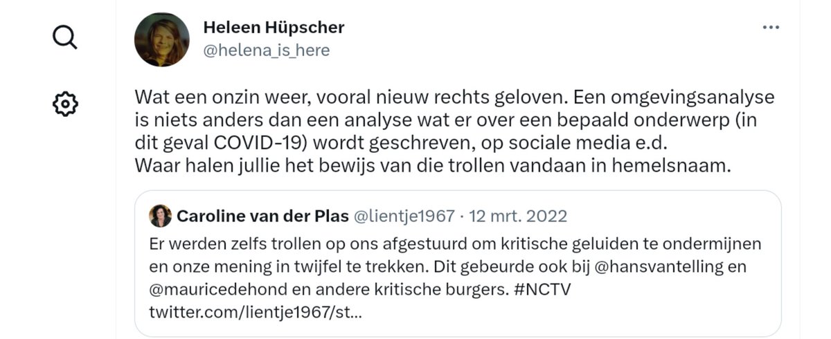 helena_is_here's tweet photo. #BBB Caroline van der Plas #BBB trapte samen met Fleur Agema in de complottheorieën van NieuwRechts: "Er worden trollen op ons afgestuurd door de Staat!!!" "We gaan kamervragen stellen!,,11!"
Je zou de beelden nog eens terug moeten kijken. Agema speelde de perfecte dramaqueen. https://t.co/9otoLIdxEq