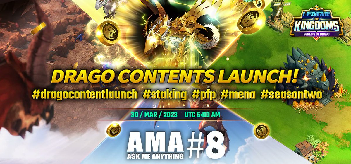 D-9⃣

📢📢
[DRAGO CONTENT LAUNCH] is Drawing Near‼️

📅: Date: 30th MAR 2023, UTC 05:00
🦻: Where: League of Kingdoms Twitter Space
🎁: "5" lucky winners to receive the DRAGO🐉🐲
👅: #breeding #rental #wheremadrago #Migration #Season2  #PFPs #Staking etc..

❤️ &amp; Tag Friends NOW