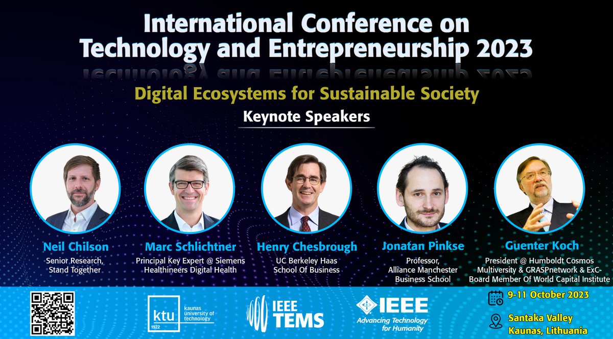 Meet the Keynote speakers of International Conference on Technology and Entrepreneurship 2023. Stay at the forefront of your field where technology and sustainability intersect. More details in link below -lnkd.in/djvQbi5h #sustainable #ieee #ieeetems #icteieeetems2023