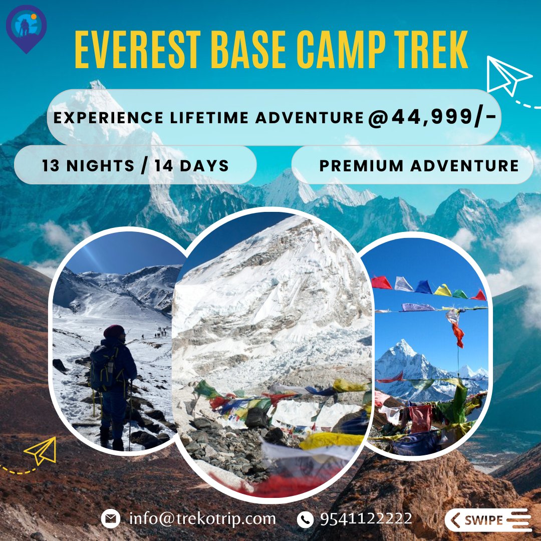 trekotrip's tweet photo. The most awaiting trek : Everest base camp trek.
Embark on a journey of a lifetime as you trek to Everest Base Camp, surrounded by breathtaking Himalayan landscapes and the spirit of adventure.
Bookings are available, Contact us : 9541122222
#everestbasecamp  #hiking #trekotrip https://t.co/t6PJP13Un9