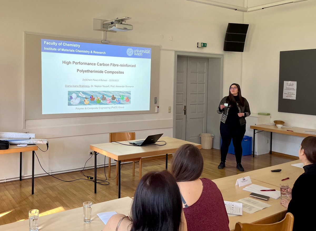 IMCRUnivie's tweet photo. And today at #DoSChemA23 @DianaBratilescu is presenting her work on carbon fibre reinforced composites. Go Diana 💪🏻. https://t.co/m8v7rnKWVY