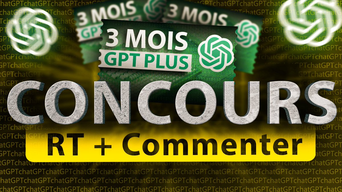 #CONCOURS - 7000 Abonnés 🎁

ChatGPT Plus est un must-have absolu, surtout avec l'arrivée de GPT-4...

J’offre 3 abonnements ChatGPT Plus (de 3 mois) ! (Valeur : 200€)

Pour Participer :
- RT + Follow <a href="/WoodsDolls/">Romain Pirotte</a>
- Commenter “ChatGPT permet surtout de …”

Bonne chance à tous 🍀