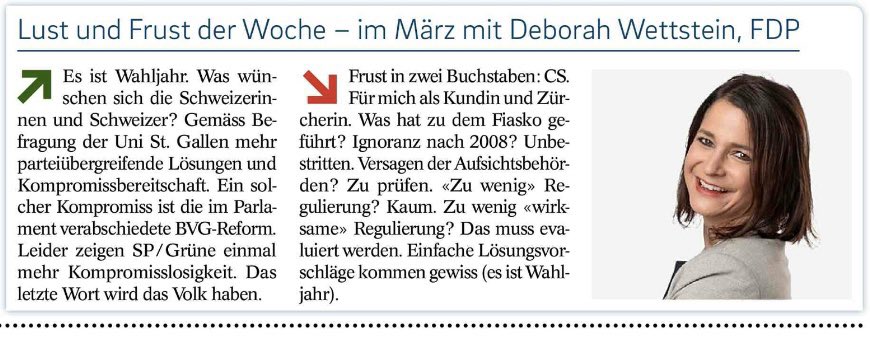 Mein😁😡 im Tagblatt: Es braucht JETZT zukunftsfähige Lösungen! Für die 2.Säule &amp; das CS-Debakel. Es braucht jetzt diese #BVG-Reform. Nicht später eine andere. Es braucht jetzt Klärung im #CS-Skandal &amp; wirksamere BankenAufsicht. Nicht die alten SP/SVP-Zöpfe von gestern! <a href="/mehblau/">FDP Stadt Zürich</a>