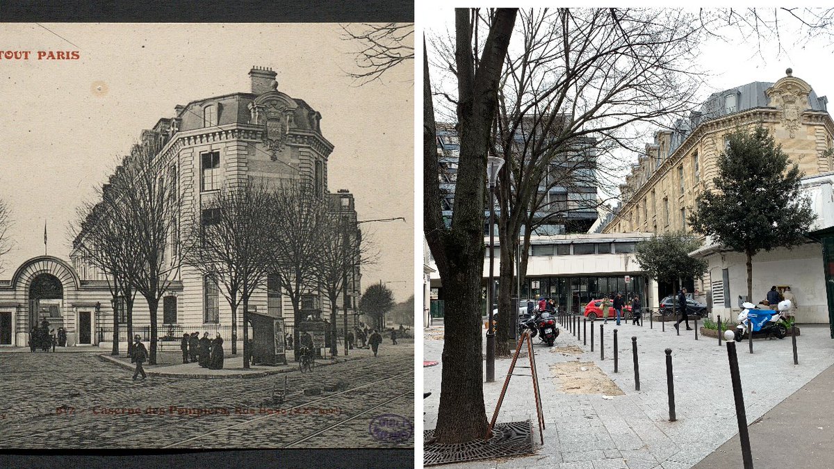 [AVANT/APRÈS] La #caserne de la rue Haxo, de Saint-Fargeau, ou de Ménilmontant. Stratégiquement située, elle s’ouvre sur une intersection partant en six directions monpetit20e.com/avant-apres-la… <a href="/PompiersParis/">PompiersParis</a> <a href="/PompiersFR/">Pompiers de France</a> #caserneparis #paris20 #paris20e #histoireparis #caserneparis