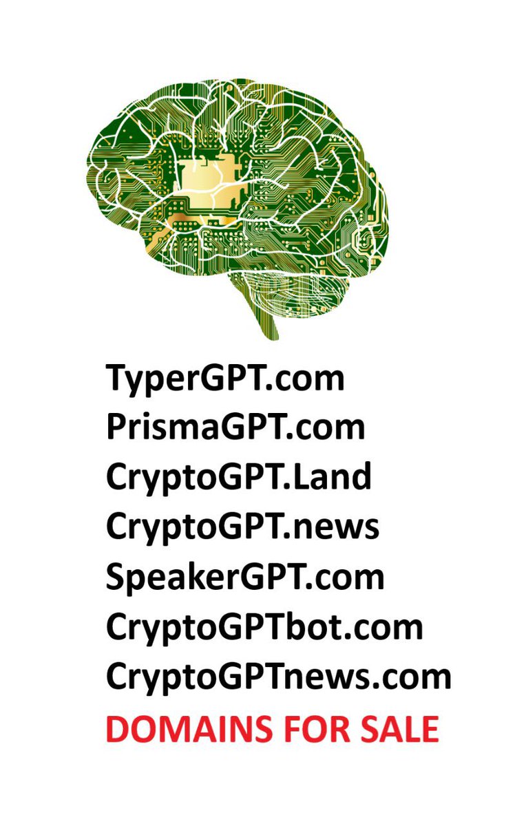 berlindomainz's tweet photo. GPT DOMAINS FOR SALE

#GPT #GPTNAMES #GPTDOMAINS
#GoogleBard #Google #CryptoGPT #ChatGPT #chatgpt4 #ai #ArtificialIntelligence #gptnews #technology #web3 #crypto #blockchain #company #brand #branding #TechNews #bot #robot #Artificial #gptjobs #project #domainsforsale https://t.co/Yiz8KiQP6Q