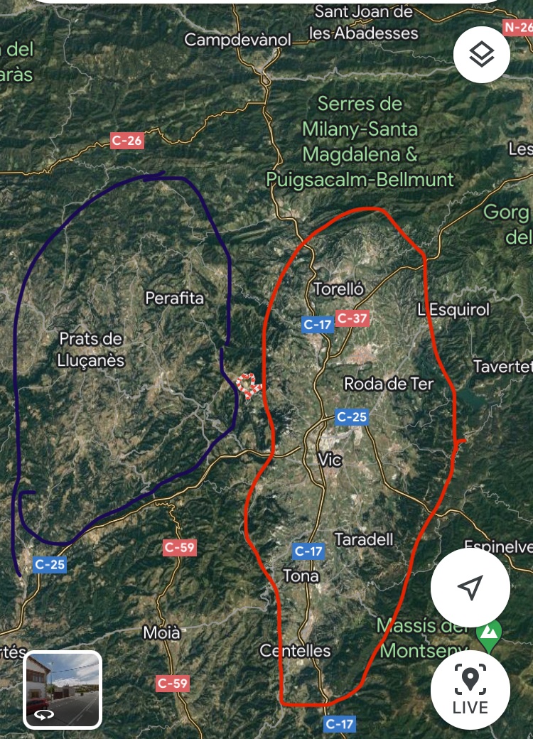 q_u_i_m_'s tweet photo. 1. Sobre la nova comarca del #Lluçanès. SÍ cal fer-la, SÍ té sentit i ho explico breument des del punt de vista geogràfic. En vermell veieu el “nucli dur” de la comarca d’Osona, en blau el nuclir dur del Lluçanès. Disculpeu la cutresa: https://t.co/srGAUZaK6K