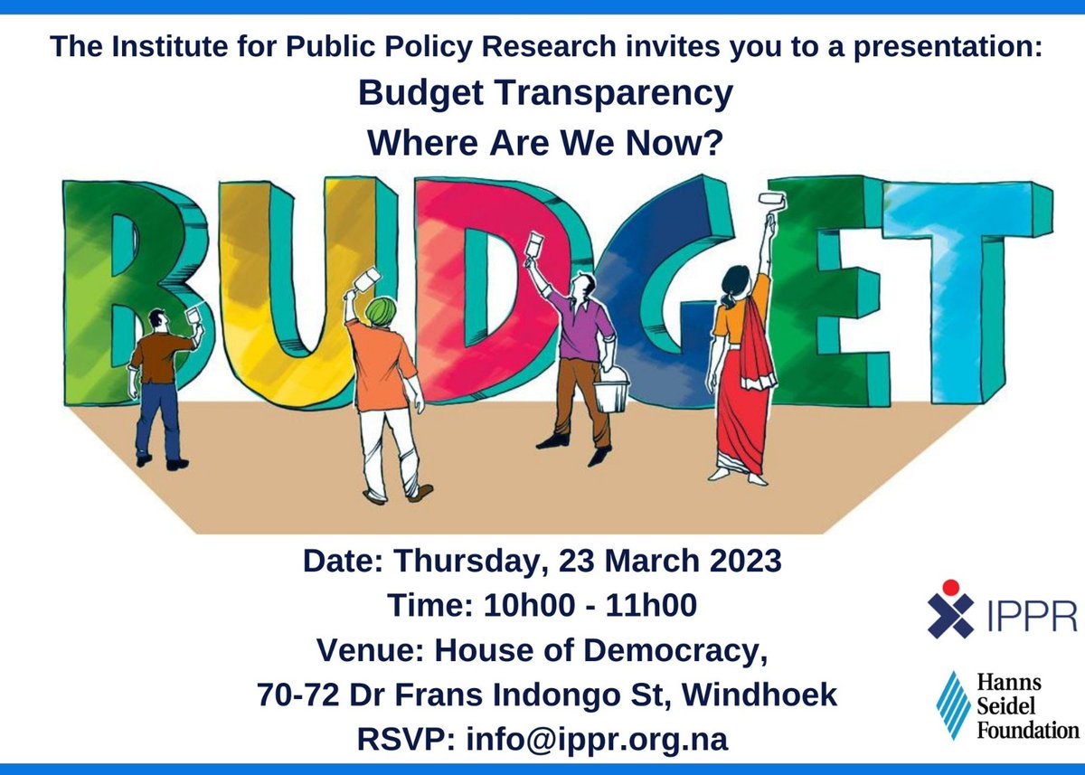ipprnamibia's tweet photo. The national budget documents contain 1 353 pages but how easy are they to understand &amp; do they tell us what we want to know? On Thursday we'll be reviewing transparency and access to information issues affecting the latest budget. Please confirm attendance with info@ippr.org.na https://t.co/9fzCHDRl08