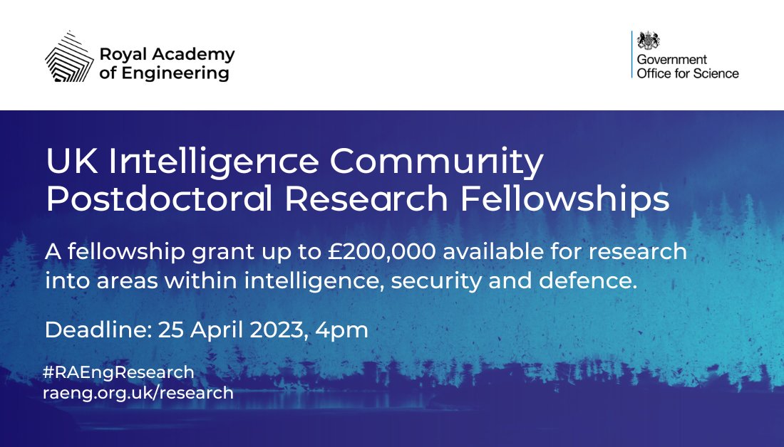 RAEngNews's tweet photo. Our UKIC fellowships are designed to promote unclassified basic research in areas of interest to the intelligence, security and defence communities. To see the range of available projects you could get involved with and to apply, visit: https://t.co/Mx9WdZ6ih8 #RAEngResearch https://t.co/VWi9IbG9mR