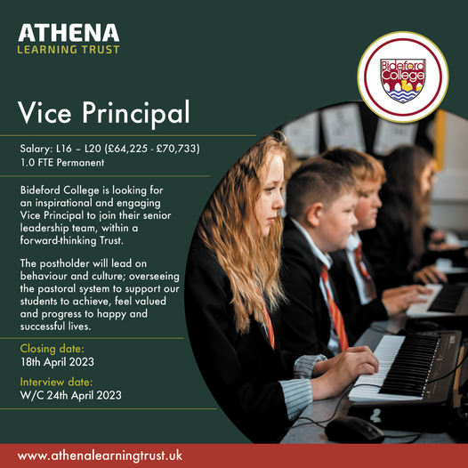 AthenaTalent_'s tweet photo. Vice Principal opportunity in beautiful Devon...⁠
⁠
Are you looking for a role within a great senior leadership team? #AthenaLearningTrust believes in bringing world-class education to schools across #Cornwall and #Devon. ⁠
Closing date: 18th April ⁠
⁠
#Recruitment #EduJobs https://t.co/yrMB1uHJO4