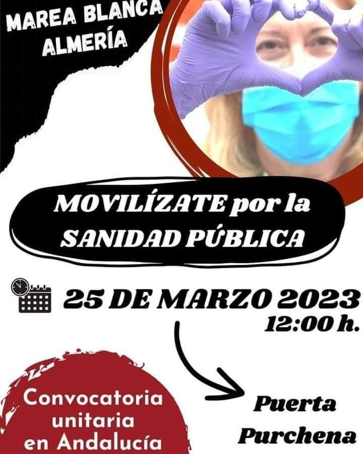 🏥 Recordamos que este sábado 25 tenemos una cita ineludible en las calles. Toda Andalucía se levanta para proteger nuestra sanidad pública.

Convocatoria en Almería:
📌 Puerta Purchena
🕛 A las 12:00h

✊ ¡Defendamos lo público! Nos va la vida en ello.