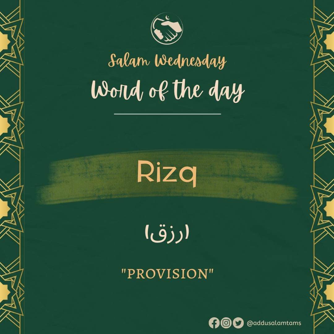 addusalamtams's tweet photo. Rizq رزق

Rizq means provision. It comprises all that Allah has provided for us. Wealth is a type of provision, but it is not the sole type of rizq. Allah has given us several different types of rizq. There are two kinds of rizq: one that nourishes the body, like food and water, https://t.co/26KuuLHwFq