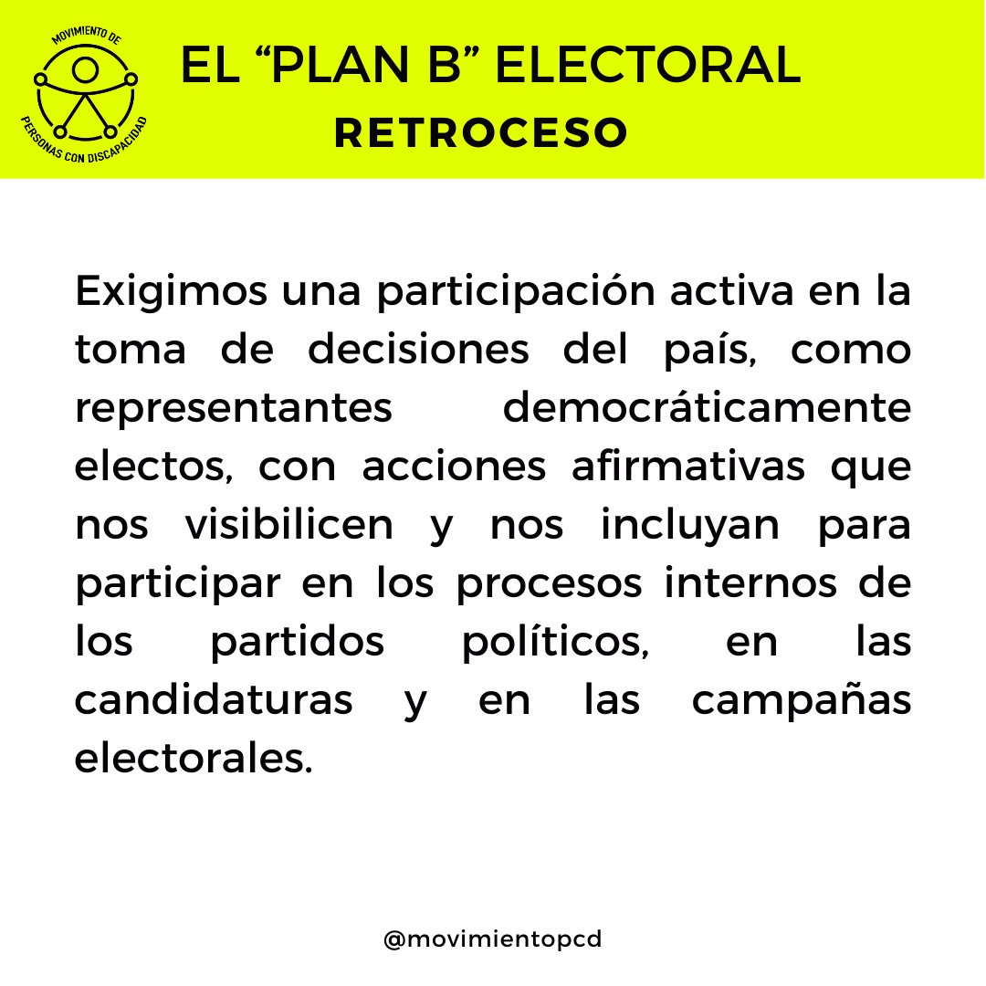 Los grupos históricamente excluidos hoy alzamos la voz para enfrentar esa visión que pretende limitarnos a ser solamente receptores y receptoras de programas sociales. Exigimos una participación activa en la toma de decisiones del país. #PorMásRepresentación #OrgulloyDignidadPcD