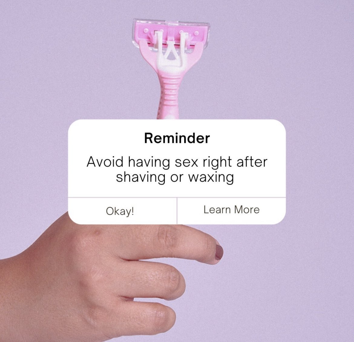MwSextoys's tweet photo. Side note...

Having sex after shaving or waxing can irritate your skin, cause discomfort, burning, itching and can increase the risk of infection! https://t.co/Wg1Q96G2uT