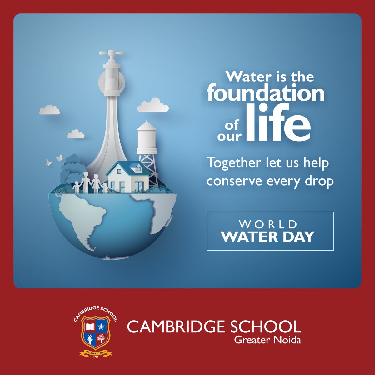 CambridgeGNoida's tweet image. Nearly 70% of our planet is covered by water and yet, we end up drawing lines and fighting over this abundant resource. This World Water Day, let us reflect and play our part in ensuring better use and conservation of water with innovative solutions.
.
.
.
#CSGN #LearnToServe